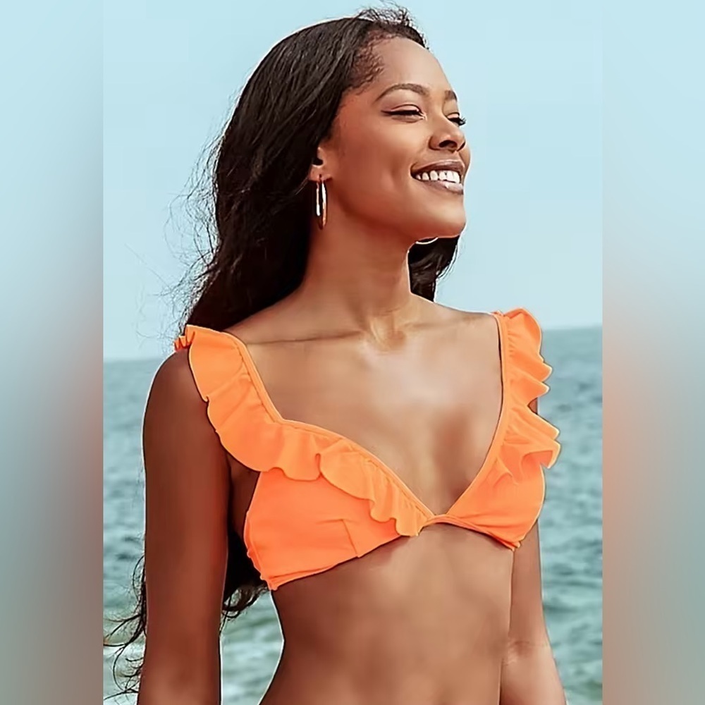 NWT Cupshe Neon Orange Ruffle Bikini Top Size XL